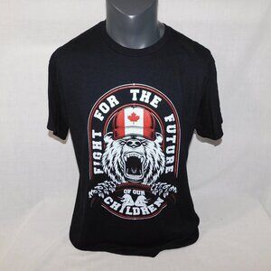 Bear Fight for the Future of our Children Canada Black Graphic T Shirt Mens L